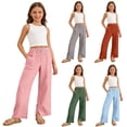 thumbnail image 5 of Girls Linen Pants Baggy Wide Leg Pants Casual Drawstring Pants Loose Fit Trousers with Pockets 4T-4T, 5 of 6