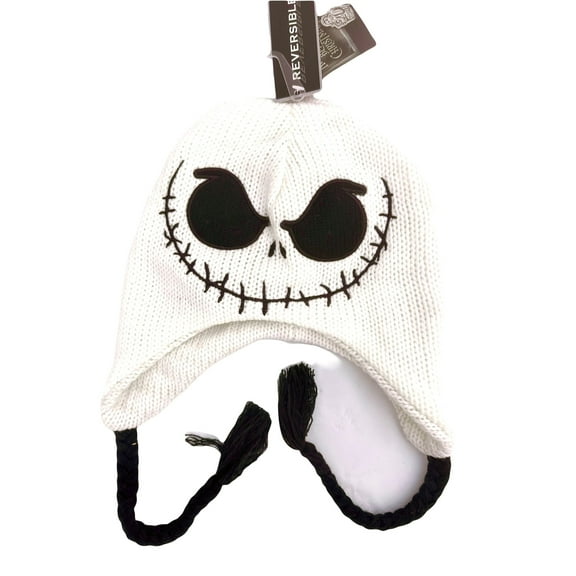 Disney Nightmare Before Christmas white Jack Peruvian Reversible Beanie Hat