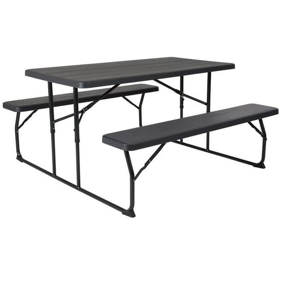 Bowery Hill Modern Folding Picnic Table with Bench in Charcoal