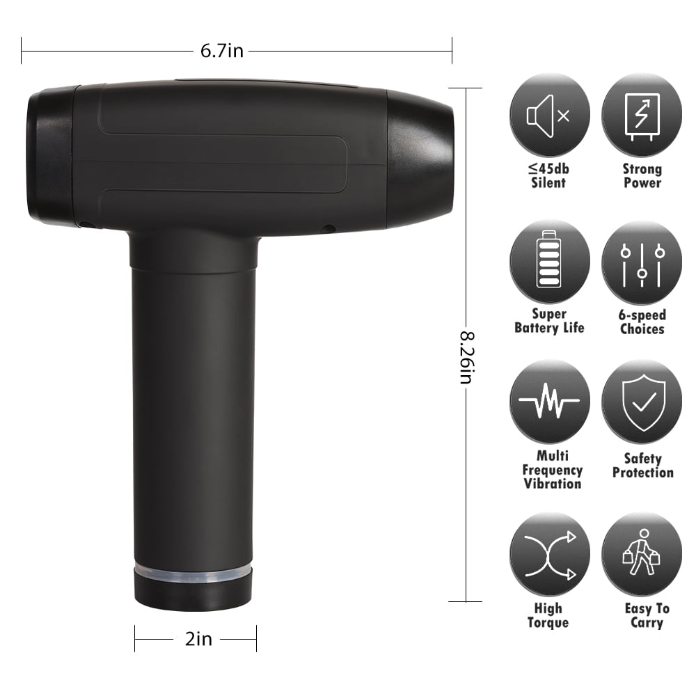 6 Speeds Long Range Ergonomic Massage Gun - Stealth Black