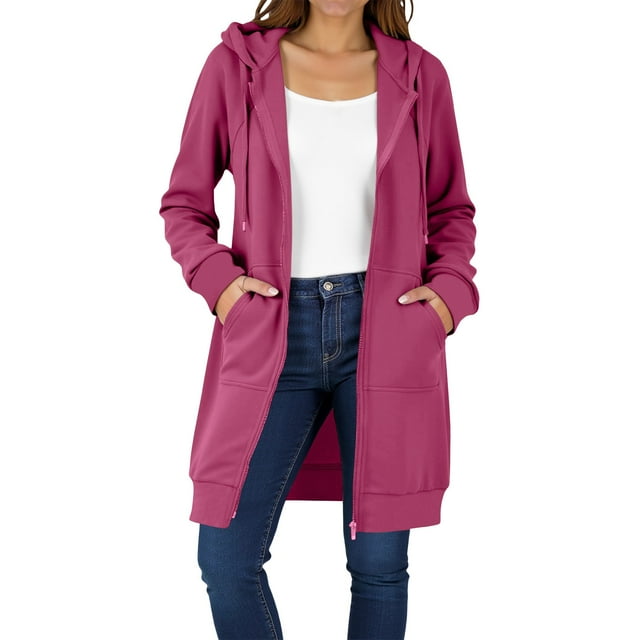 HAiming Veste à Capuche Longue pour Femmes, Couleur Unie, Manches Longues, Décontractée, avec Cordon de Serrage
