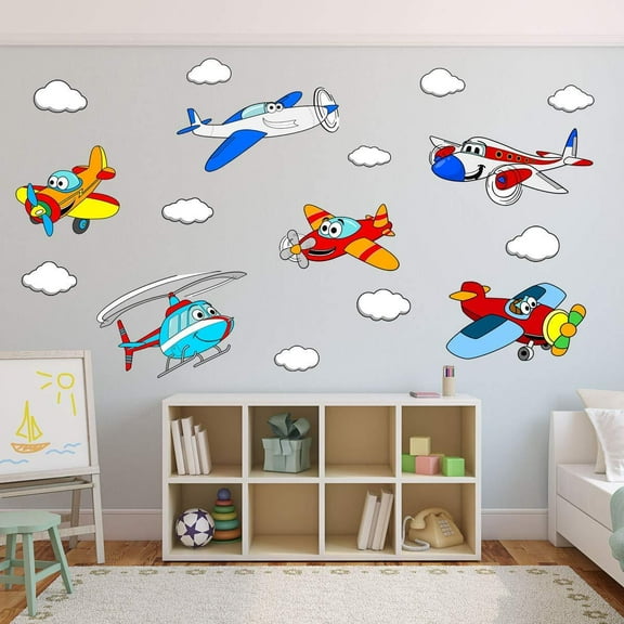 VWAQ Kids Airplane Wall Decals Peel and Stick Aviation Vinyl Stickers Nursery Decor - PAS31