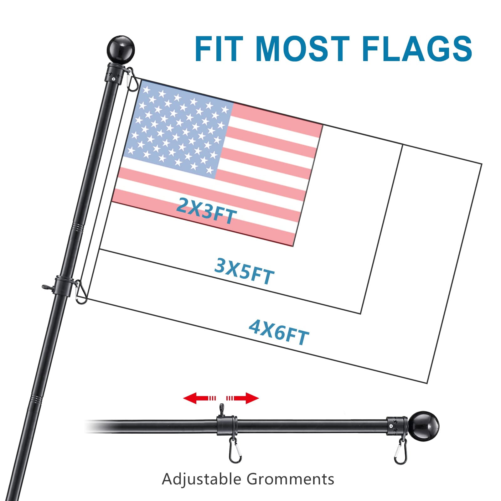 2PCS Flag Pole for Outside House, 2 Angle Bracket for Grommet Flags,Banner,Garden Flag,for Outdoor Porch,Yard