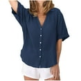 thumbnail image 4 of Kaemgyyd Womens Button down Shirts Rolled up Half Sleeve Cotton Linen Beach Vaction Tops Wrinkle Free Loose Fit Side Slit Blouse, 4 of 7