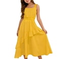 thumbnail image 7 of Fesfesfes Girls Summer Dress Sleeveless Round Neck Princess Ankle Length Dress Solid Color Elastic Waist Tie Elegant Party Dress For Kids(Yellow#1,9-10 Years), 7 of 7