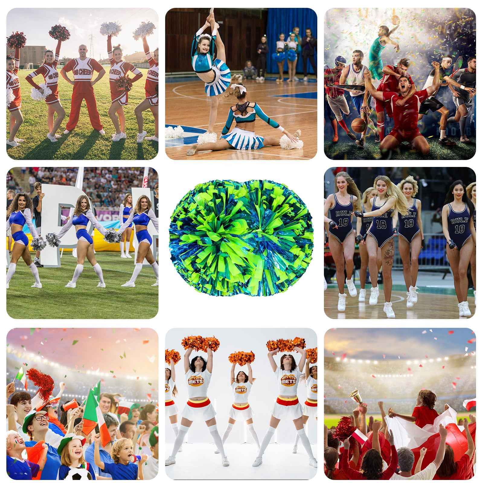 24 Pcs Cheerleading poms,14.57inch pom poms Cheerleading with Handle Style Cheer Pom Pomsfor Dance, Matches, Team Spirit Sports