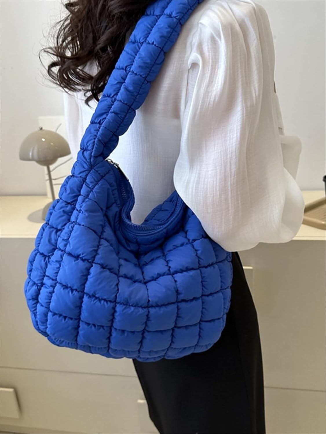 Kukuzhu Puffer Tote Bag Women Quilted Large Shoulder Bags Puffy Bubble Hobo Pleated Purse Nylon Padding Cloud Crossbody Bag 2023