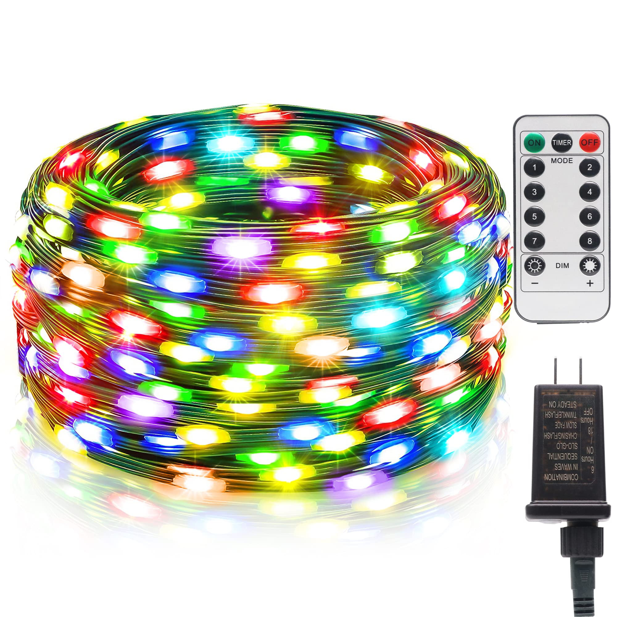 Tcamp 33ft 100LED Christmas Lights Outdoor Indoor, Battery Operated Christmas  Tree Lights with Remote Timer, 8 Modes Fairy String Lig