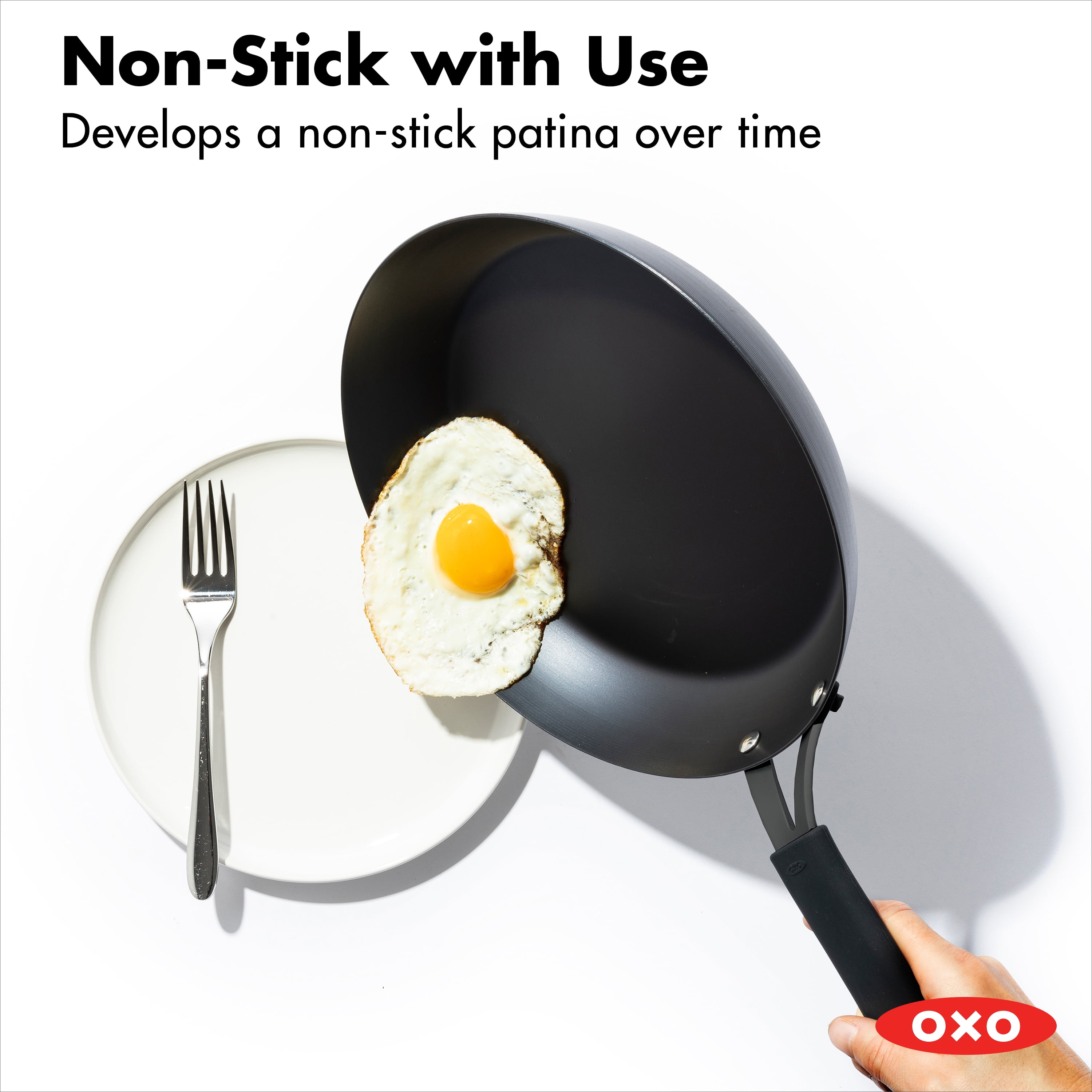 OXO Obsidian Pre-Seasoned Carbon Steel Induction Safe 10 Crepe Pan with  Silicone Sleeve, Black 