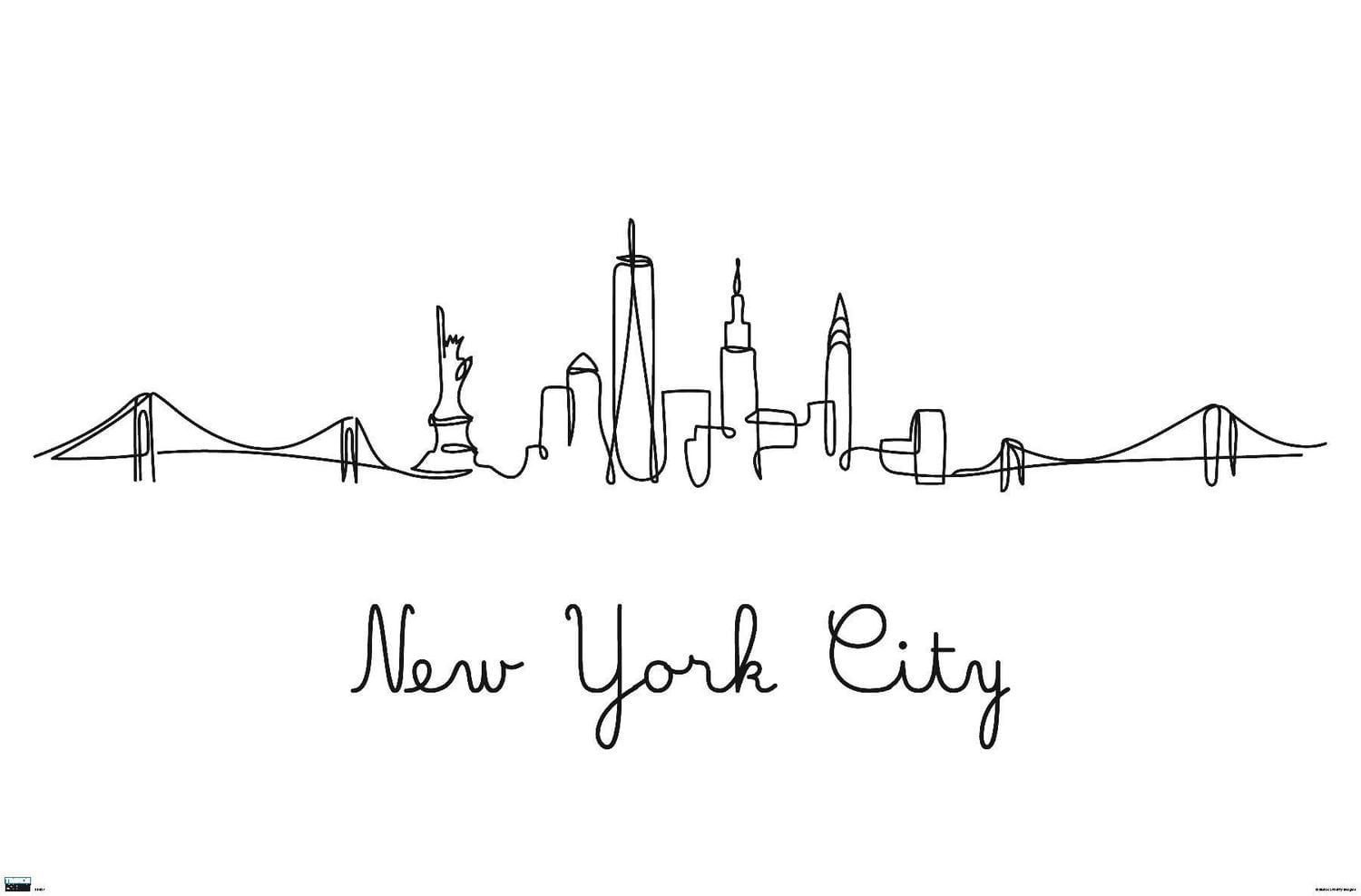 Line Art Skyline - New York City Wall Poster, 22.375" x 34"