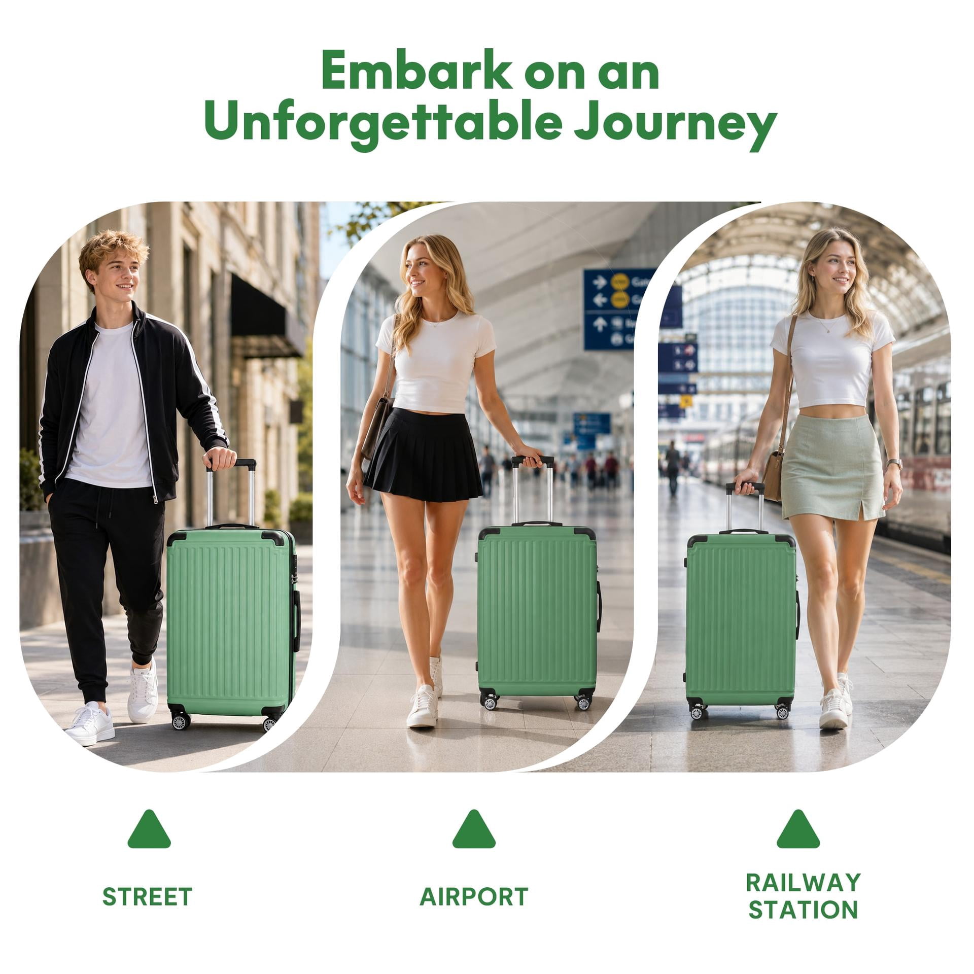 3-Piece ABS Hardshell Luggage Set - Lightweight Durable Suitcases with 4 Silent Spinner Wheels, TSA Lock & Scratch-Resistant Surface, 20"/24"/28", Fruit Green