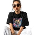 thumbnail image 2 of Eastern Dragon Floral T Shirts for Women Short Sleeve Cotton Crewneck T-Shirt Watercolor Animal Tee Tops Casual Basic T-Shirts, XS-5XL Black XL, 2 of 7