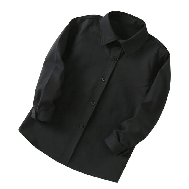 Dealovy Toddler Baby Clothes Button down Long Sleeve Uniform Kids Unisex Lapel Solid Color Dress Shirts 2-14 Years