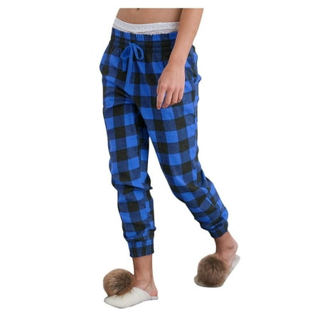 

XIUH Casual Pants Women s Plaid Printed Christmas Pants Casual Pants Pajama Pants Wide Leg Pants Blue L
