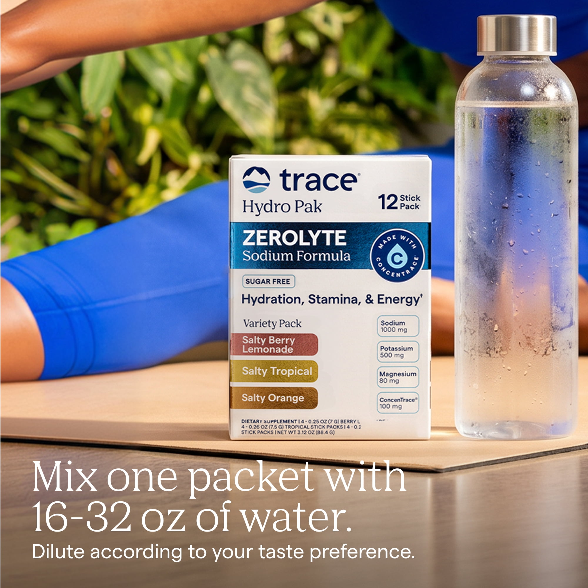 Trace Minerals Hydro Pak Zerolyte Electrolyte Drink Mix Variety Pack for Hydration, Stamina and Energy, Berry Lemonade, Tropical and Orange