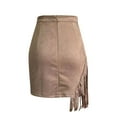 thumbnail image 7 of Idoravan Women's Basic Versatile Skirt Clearance Fashion Women Sexy Tassel Solid A-Line Short Irregular Buttocks Mini SKirt, 7 of 7