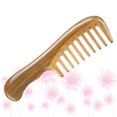 thumbnail image 4 of EeaseMX Peine de madera de sándalo con dientes anchos y densos, masajeador de cabeza natural, color caqui, 1 unidad, 4 of 7