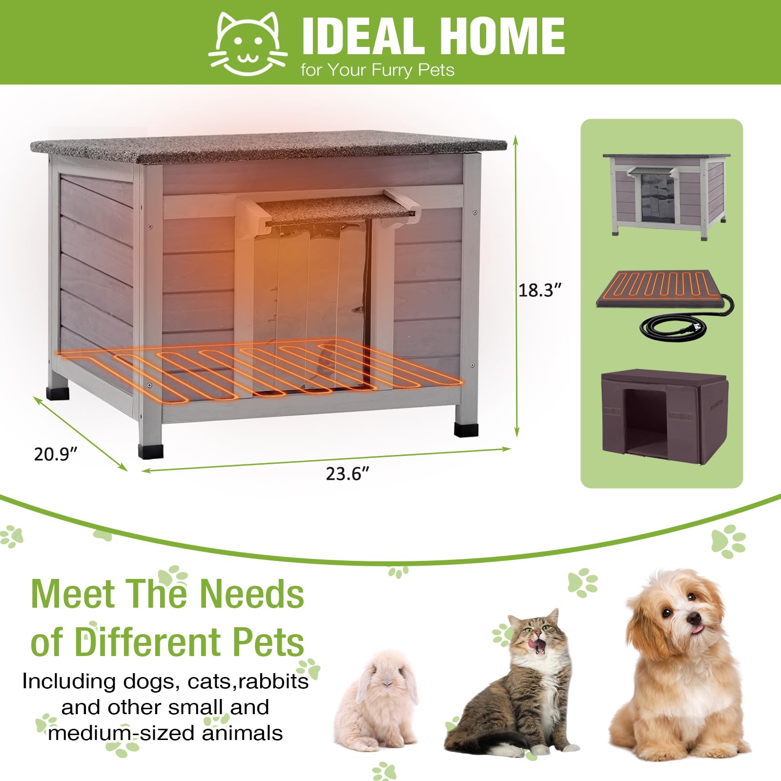 MEDEHOO Heated Outdoor Cat House Weatherproof Insulated Feral Cat Shelter with Heated Pad and Insulated All-Round Thermal Liner for Outside Cats, Chewproof Cable Design (Winter-Ready)