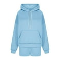 thumbnail image 4 of Wyobmus Women's 2 Piece Sweatsuit Fall Outfits Long Sleeve Pullover Sweatshirt Cargo Shorts Lounge Set Tracksuits C-Light Blue, 4 of 6