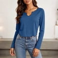 thumbnail image 5 of TKLPEHG Women V Neck Long Sleeve Top, Slim Fit Crop Shirt , Solid Color Casual Dressy Blouse with Ruffled Hem (Navy,M), 5 of 7