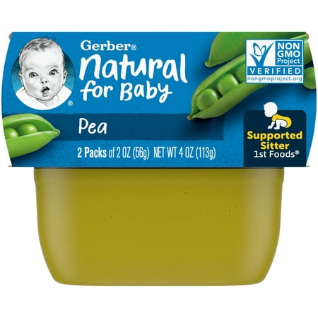 Gerber 1st Foods Natural for Baby Baby Food, Pea, 2 oz Tubs (16 Pack)