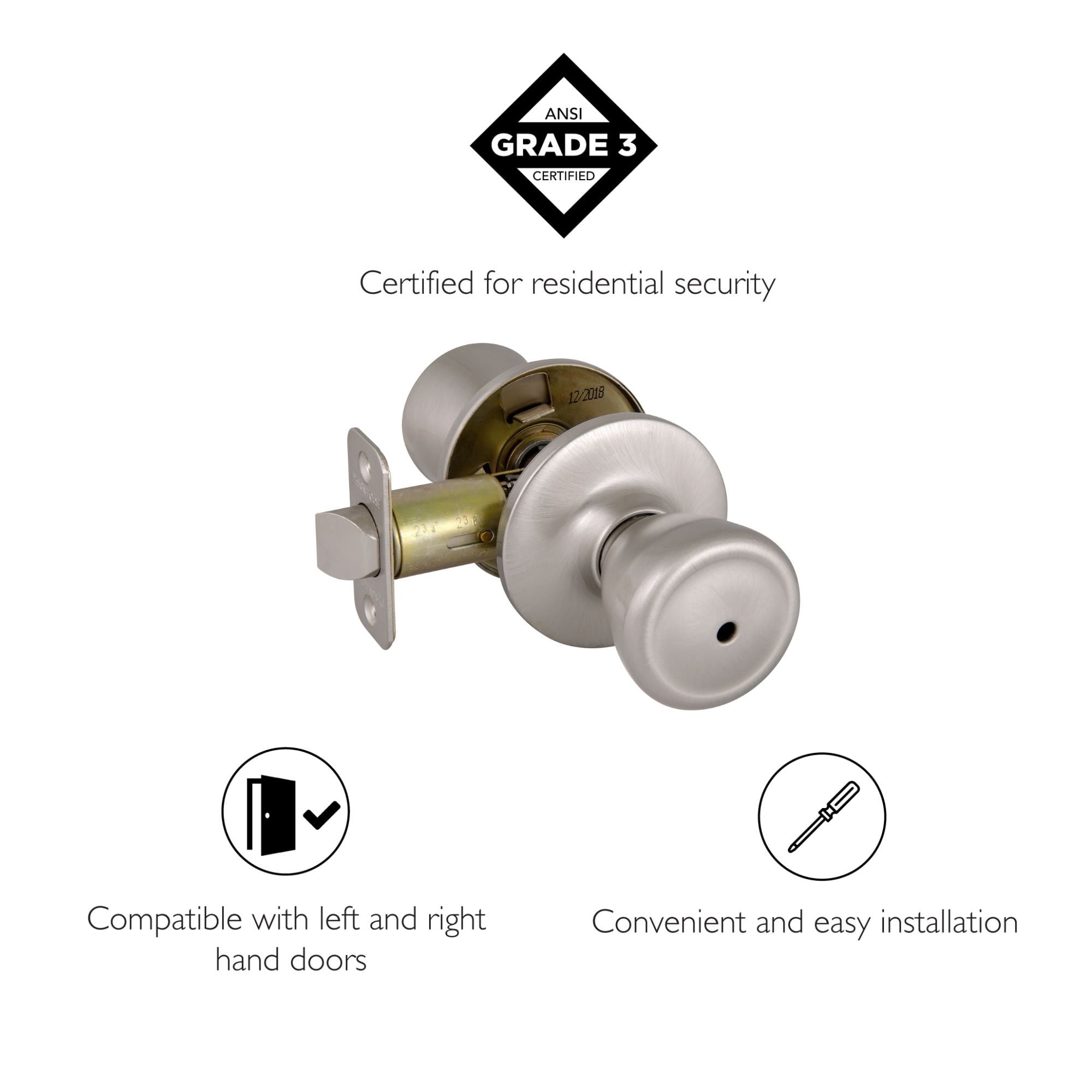 Design House WM678190 Tulip Privacy Bed and Bath Door Knob Satin Nickel