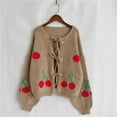 thumbnail image 5 of Womens Tie Front Cardigan Cute Cherry Open Front Y2k Sweater Oversized Chunky Knit Cardigan Tops Khaki XL, 5 of 7