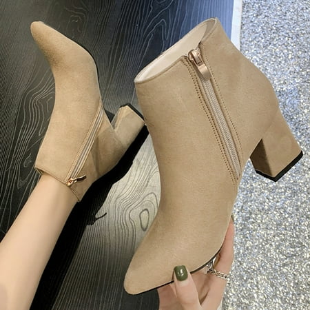 

ertutuyi ladies shoes fashion boots side zipper pointed toe non slip short boots breathable boots khaki 38