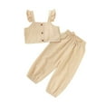 thumbnail image 1 of Toddler Baby Girl Solid Color Ruffle Sleeveless Button Down Halter Tank Crop Tops and Pants Outfits Yellow 1-2 Years, 1 of 6