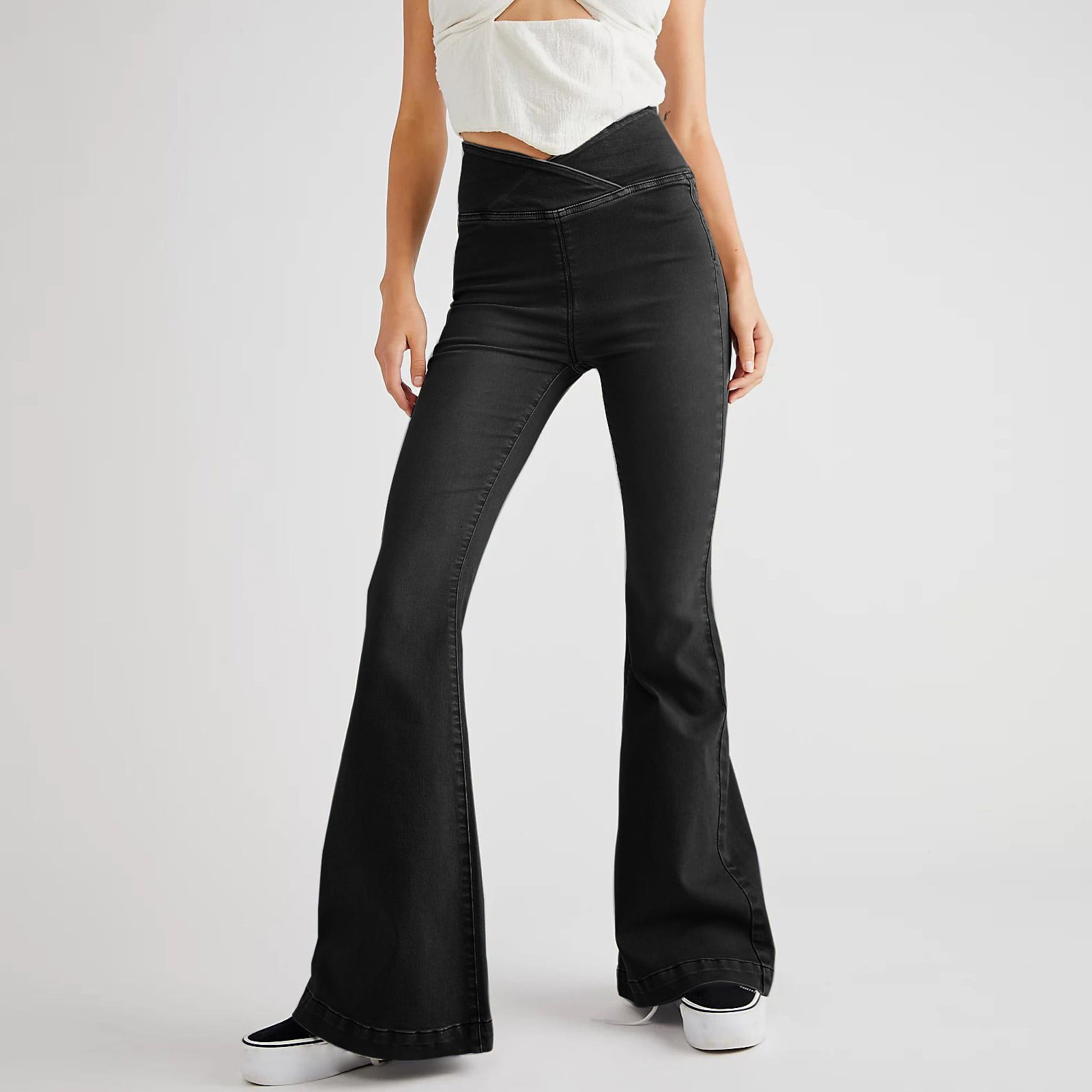 Hfyihgf Womens High Waisted Criss Cross Bell Bottom Jeans Hfyihgf Womens High Waisted Criss Cross Bell Bottom Jeans