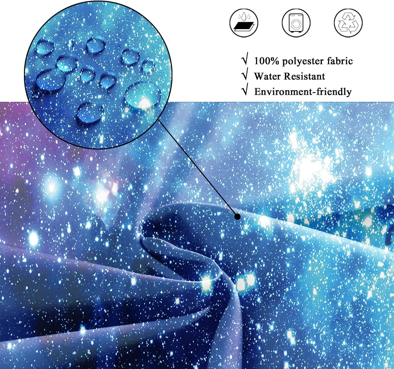 Galaxy Cool Outer Space Shower Curtain for Bathroom Decor 72Wx72H Nebula Universe Blue Starry Planets Magical Mysterious Fantasy Art Printed Fabric Polyester Waterproof 12 Pack Plastic Hooks