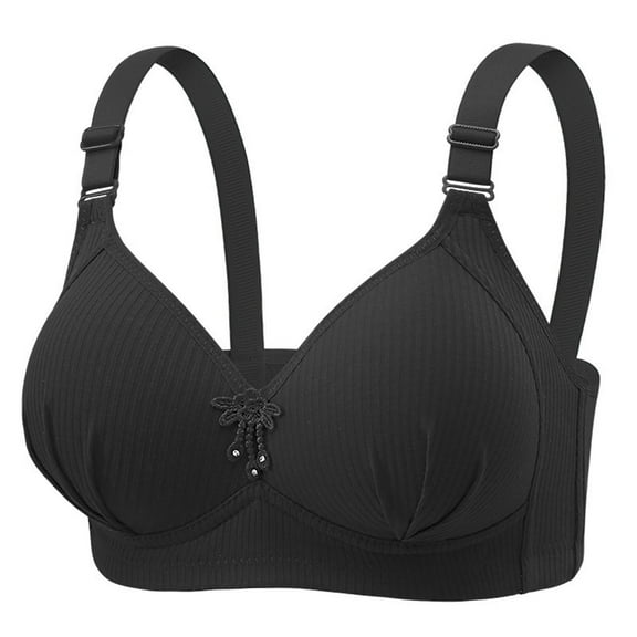 AINIYS Soft Cup Bra Secure Fit Bra for Women Wireless Plus Size Breathable Everyday Bras Bralette Thin Fabric Bralettes Wide Straps Black 46/105