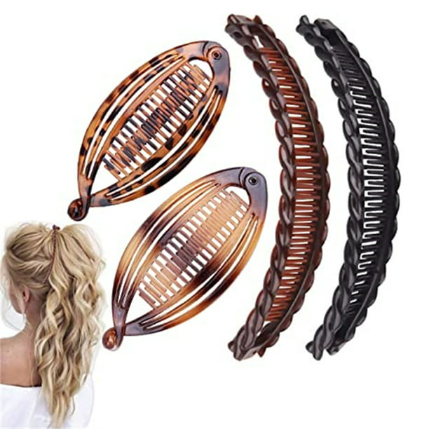 Dicasser 4pcs Fashion Banana Clip Combs in Black, Tortoise Shell for Thick Curly  Hair Women Girls 