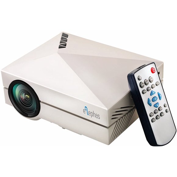 ELEPHAS Projecteur Pico Portable LED 130 Pouces Couleur 800x480dpi interface HDMI 1000 Lumens pour Cinéma Maison Jeux Vidéo TV Film avec Sortie USB/AV/SD/VGA avec Câble HDMI 1,5m, Blanc
