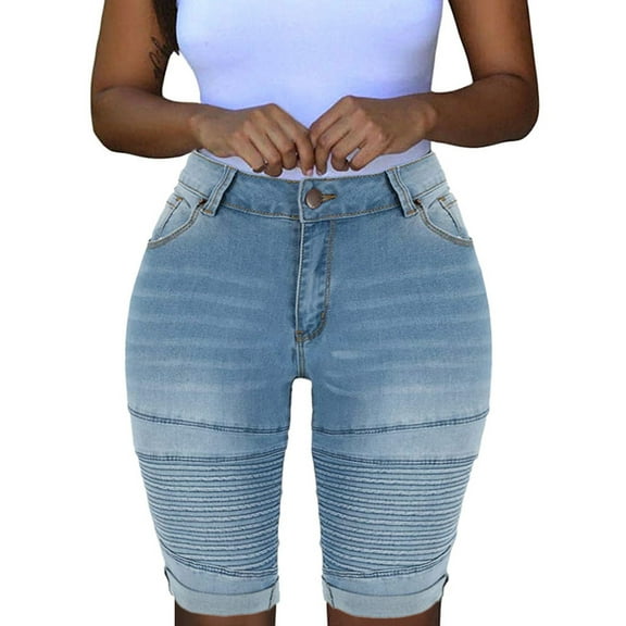 Rezuofi 2 Pcs Womens Denim Ripped Bermuda Shorts Distressed Knee Length Stretch Short Jeans 2025