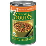 Amys Soup, Organic Light in Sodium Lentil Vegetable Soup, Made With Organic Vegetables, Canned Soup, 14.5 Oz
