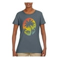 thumbnail image 2 of Tropical Palm Trees Silhouettes with Sunset | Womens Pop Culture Graphic T-Shirt, Charcoal, Large, 2 of 4