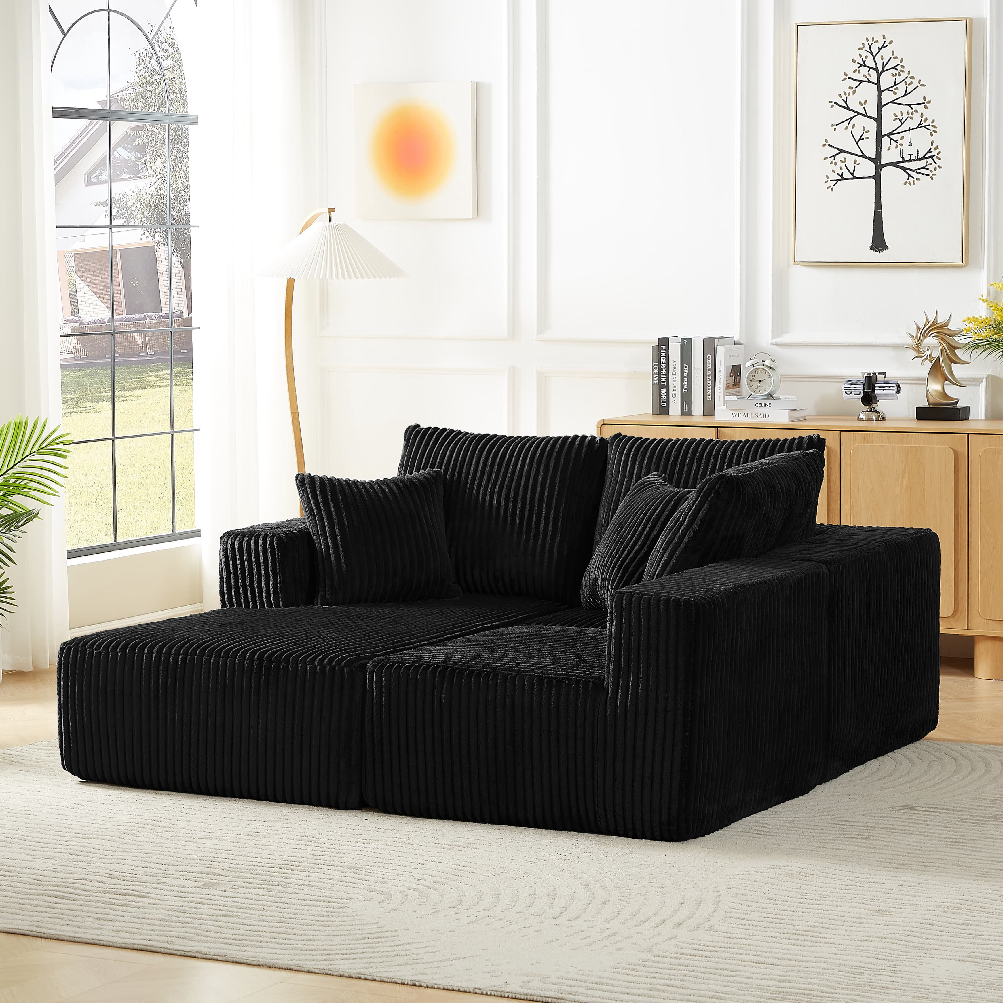 MAYEERTY Corduroy Cloud Sectional Sofa with Deep Seat, Modern Modular Couches for Living Room, 103*66*24"Black