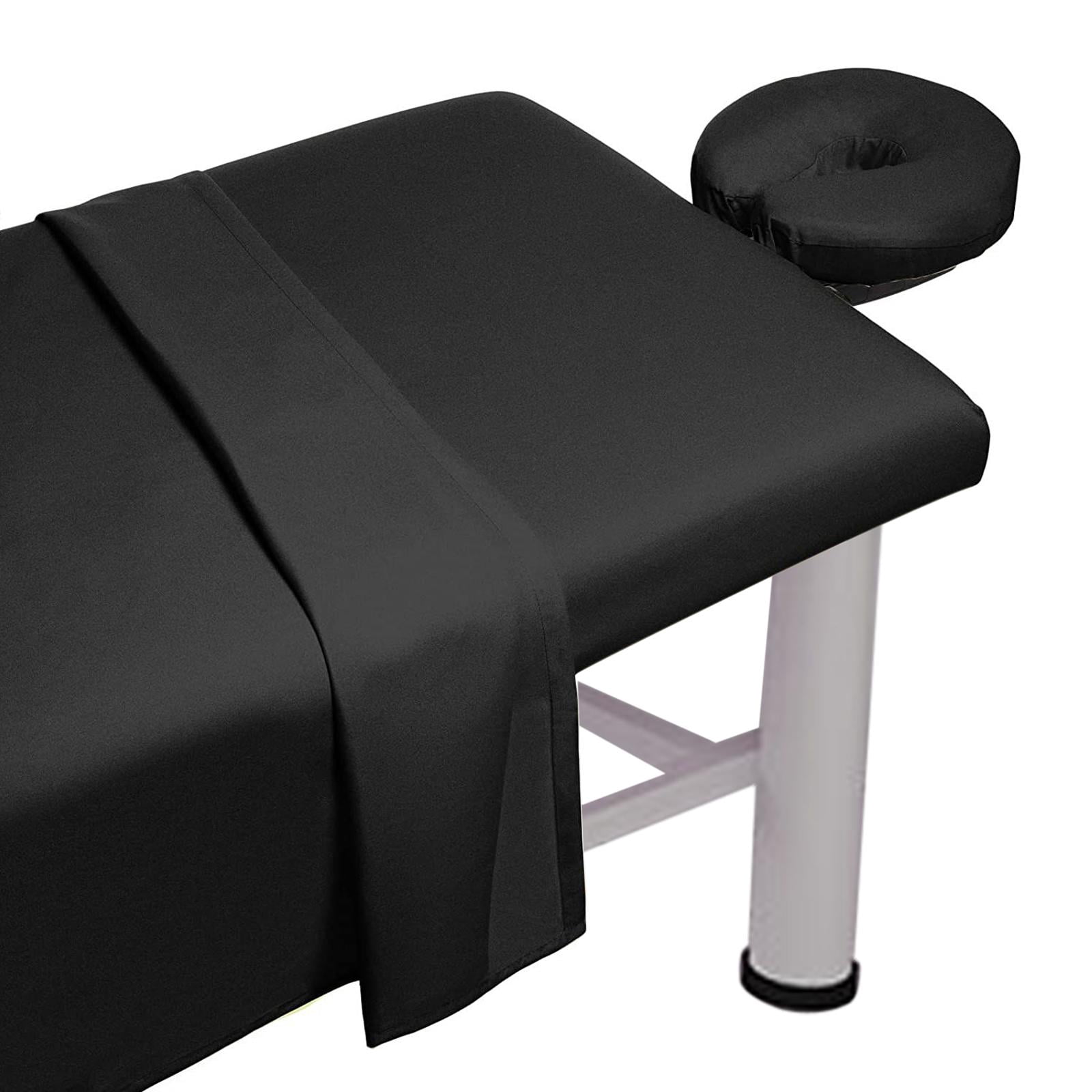 TOOYFUL 3 Pieces Massage Table Sheet Set,SPA Bed Cover, Breathable, Soft,Washable,Face Rest Cover,Massage Fitted Sheet for Beauty SPA Black