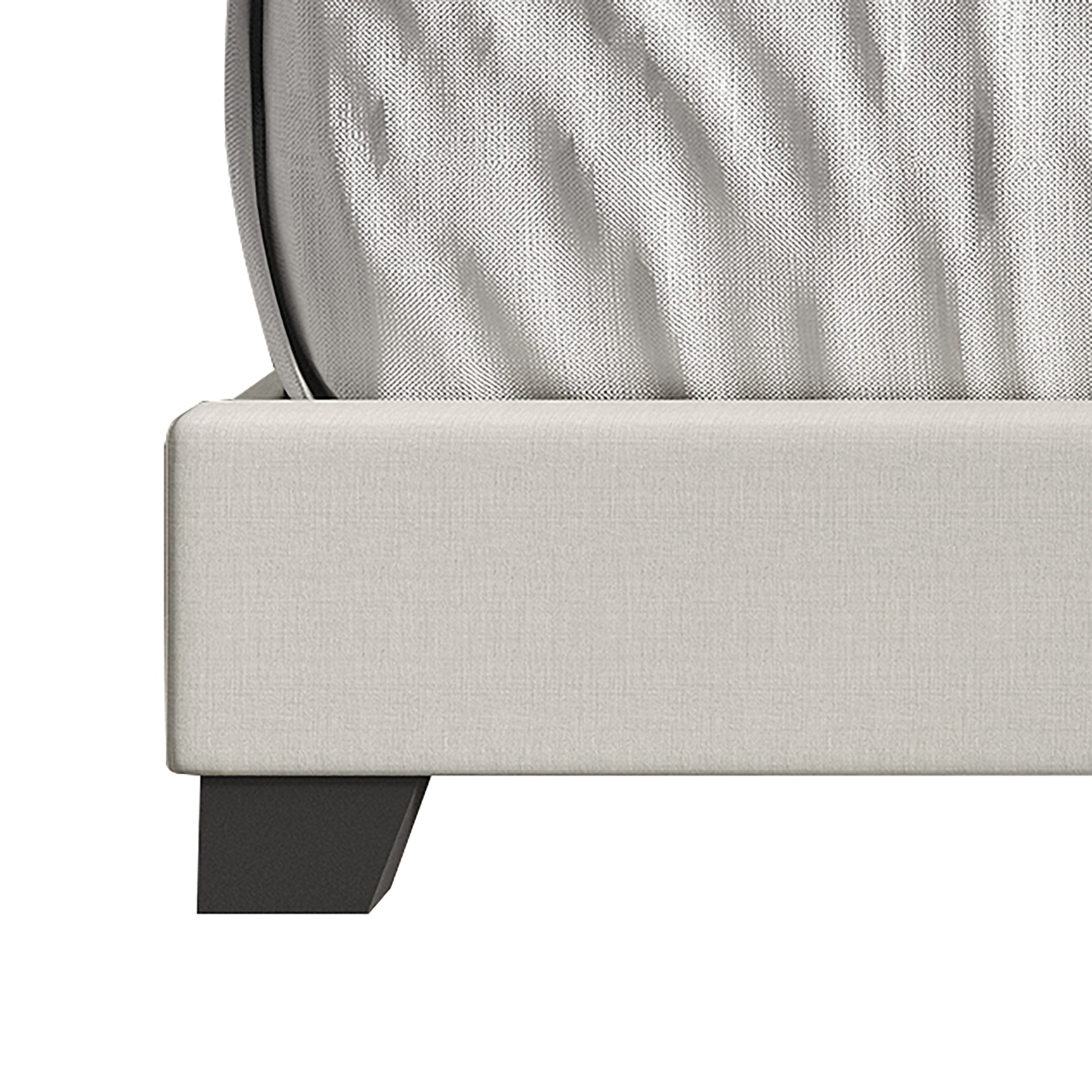 Castle Place Nailhead Trim Wingback Linen Upholstered Bed, Warm Grey , Twin