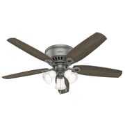 Hunter 52 inch Indoor Ceiling Fan with LED Lights - Ceiling Fan with Pull Chain, For Bedroom, Living Room, or Kitchen, Low Profile Mount, No Remote, 5 Blades - Builder 51113, Matte Silver