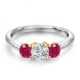 thumbnail image 3 of Gem Stone King 925 Silver and 10K Yellow Gold Lab Grown Diamond and Red Ruby Engagement Ring for Women | 1.20 Cttw | Round 5MM | Gemstone April Birthstone | Size 9, 3 of 6