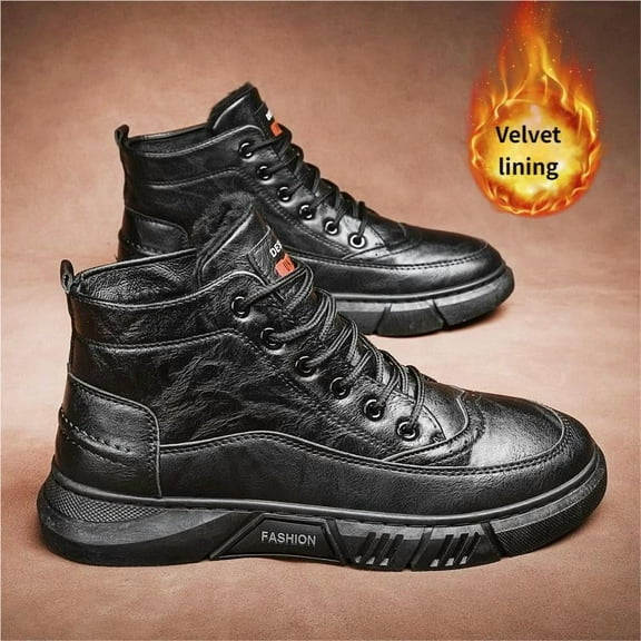 CORASUN Men's Waterproof PU Leather Mid-Top Winter Boots, Warm Velvet Lined Ankle Snow Boot for Outdoor Trekking & Casual Daily Wear, Non-Slip PVC Sole Work Shoes