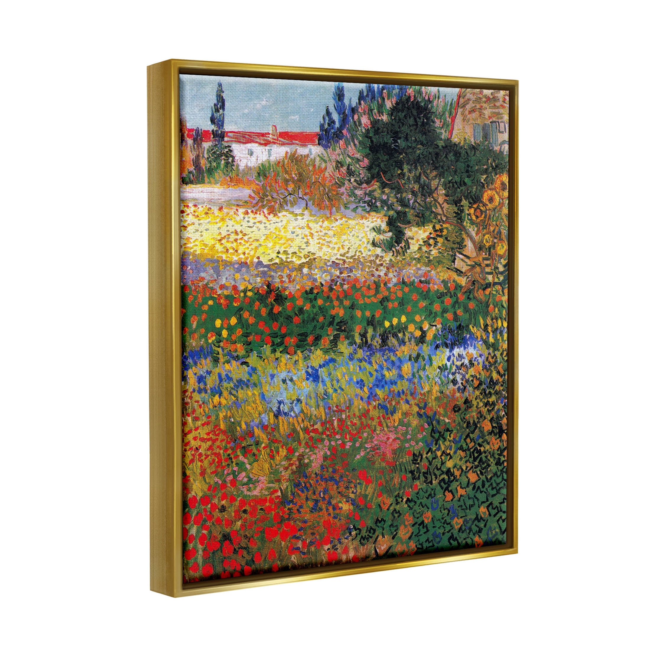 Flower Garden Van Gogh Vivid Painting Landscape Painting Metallic Gold Framed Art Print Wall Art