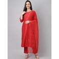 thumbnail image 4 of Janasya Indian Women's Red Chinon Solid Kurta with Pant and Dupatta, 4 of 10