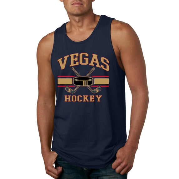 Wild Bobby City of Vegas Hockey Fantasy Fan Sports Men's Tank Top, Navy, Small