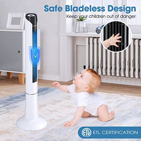 LDAILY 48” Tower Fan, 80 °Oscillating Bladeless Fan w/Remote Control, LED Display, 15H Timer, 3 Speeds, 3 Modes, Portable Quiet Standing Fan for Living Room Bedroom Office