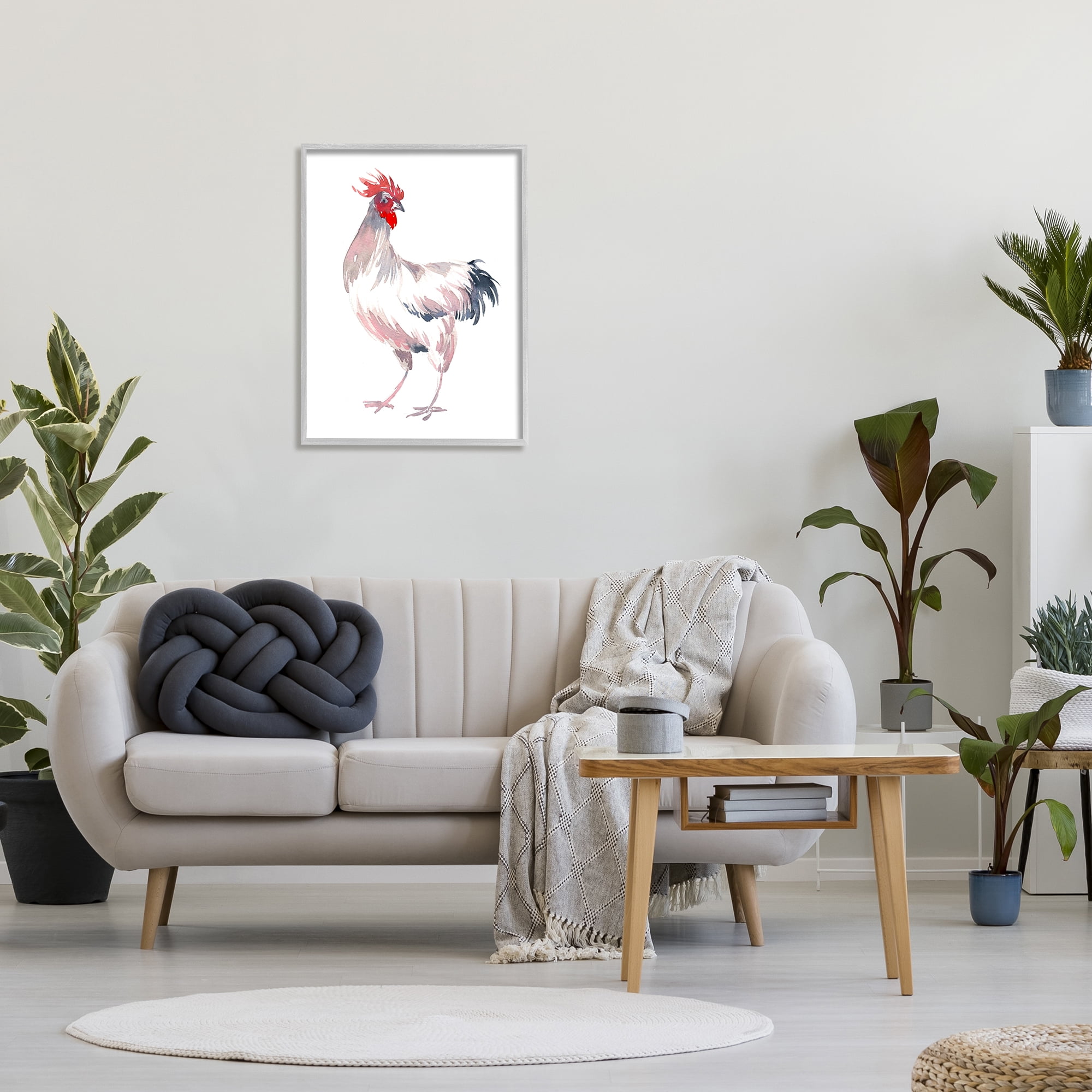 Stupell Industries White Rooster Portrait Animals & Insects Painting Gray Framed Art Print Wall Art, 24 x 30