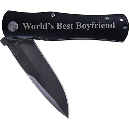 World's Best Boyfriend Folding Pocket Knife - Great Gift for Birthday,valentines Day, Anniversary or Christmas Gift for Boyfriend, Bf (Black