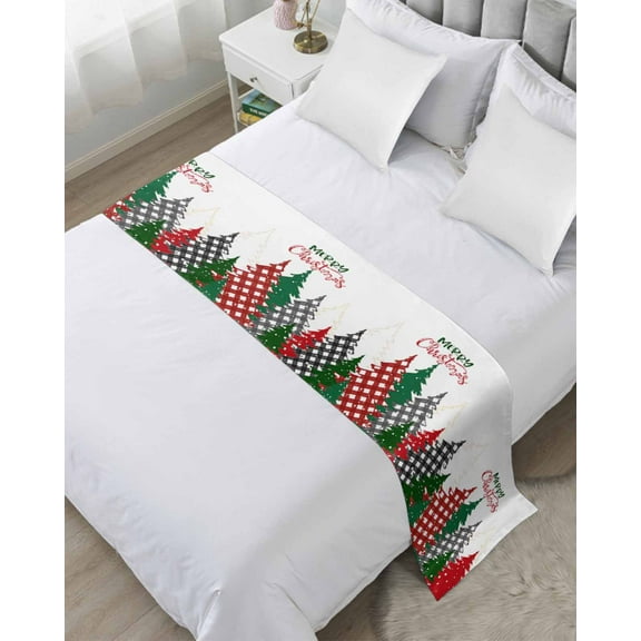 Red Green Gray Christmas Bed Runner for Cal. King Size Bed,Xmas Tree Snowflake Plaid Bedspread Protector Slipcover Bed Scarf for Foot Bed Runners & Scarves for Bedroom Hotel Wedding Room 94x20 Inches